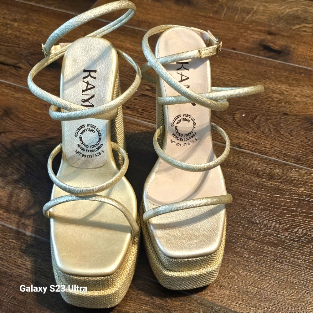 Gold Strappy Platform Sandals